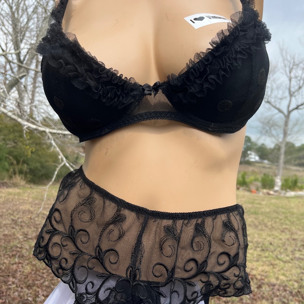 Vintage Y2K Frederick’s of Hollywood polka dot 36B bra & M Garter Belt